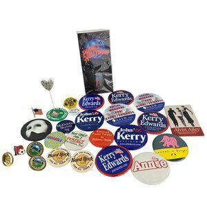 Vtg Lot Of Pinback Buttons Pin Back Political Space Station Hard Rock